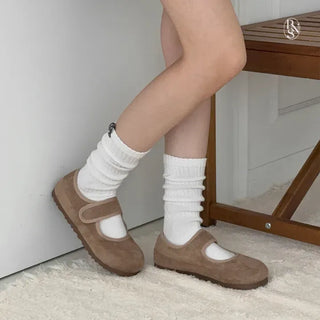 Rounded Toe Suede Velcro Flat Fur Loafers Fur Shoes Moccasins
