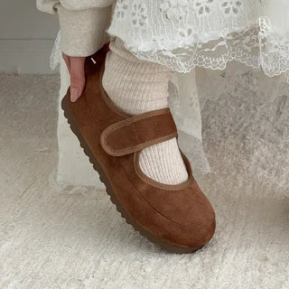 Rounded Toe Suede Velcro Flat Fur Loafers Fur Shoes Moccasins