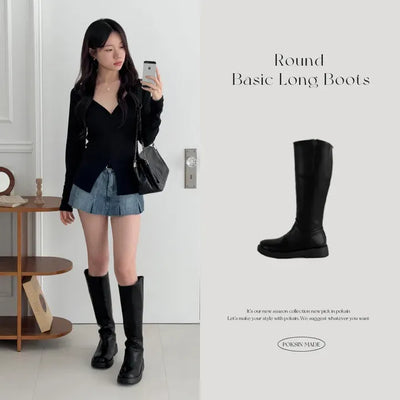 Round Diagonal Cut Platform Long Boots