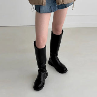 Round Diagonal Cut Platform Long Boots