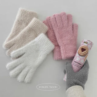 Angora Pastel Ribbed Faux Cashmere Gloves
