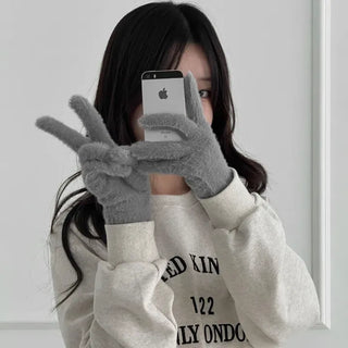 Angora Pastel Ribbed Faux Cashmere Gloves