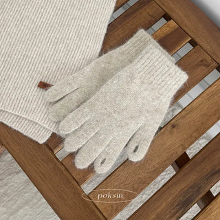 Pastel Plain Knit Fingerhole Gloves