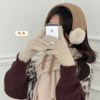 Pastel Plain Knit Fingerhole Gloves