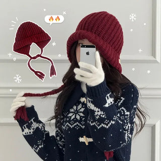 Knit Hoodie Soft Tassel Balaclava Earflap Hat