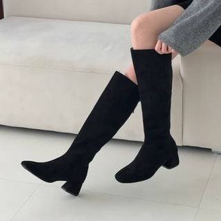 Square Platform Suede Long Boots