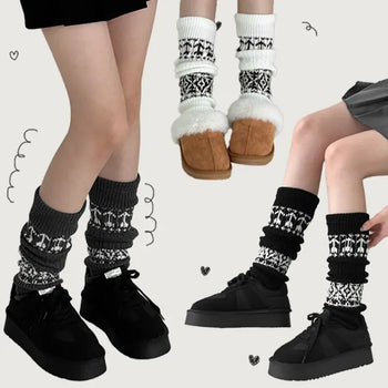 Nordic Pattern Knee Socks Long Leg Warmers