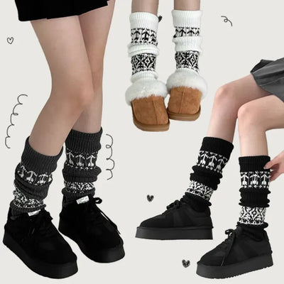Nordic Pattern Knee Socks Long Leg Warmers