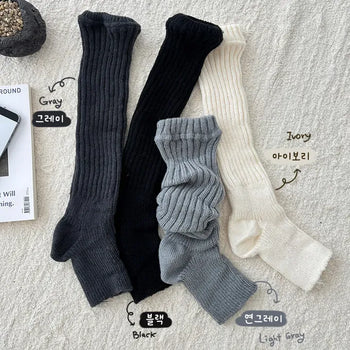Ribbed Knit Pleated Leg Warmer Open-toe Knee Socks
