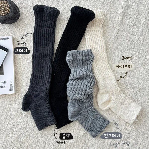 Ribbed Knit Pleated Leg Warmer Open-toe Knee Socks
