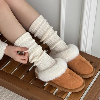 Ribbed Knit Pleated Leg Warmer Open-toe Knee Socks