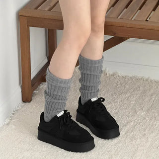 Ribbed Knit Pleated Leg Warmer Open-toe Knee Socks
