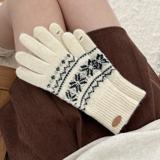 Snowflake Nordic Pattern Fingerhole Knit Gloves
