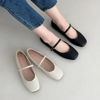 V-Cut Daily Buckle Strap Mary Jane Flats Loafers