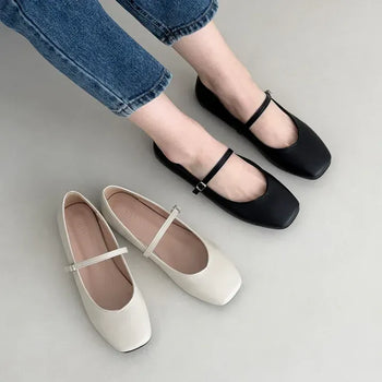 V-Cut Daily Buckle Strap Mary Jane Flats Loafers