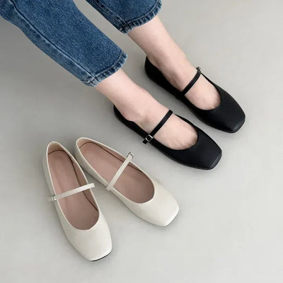 V-Cut Daily Buckle Strap Mary Jane Flats Loafers