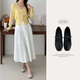 V-Cut Daily Buckle Strap Mary Jane Flats Loafers