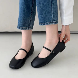 V-Cut Daily Buckle Strap Mary Jane Flats Loafers