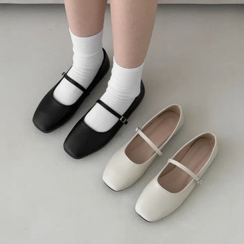 Square Daily Buckle Strap Mary Jane Flats Loafers