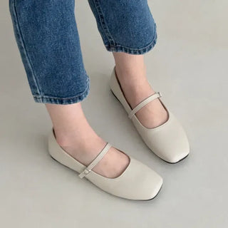 Square Daily Buckle Strap Mary Jane Flats Loafers