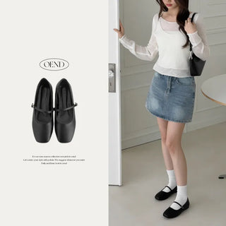 Square Daily Buckle Strap Mary Jane Flats Loafers