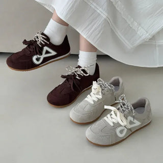 Suede Double Lace-up Flat Sneakers