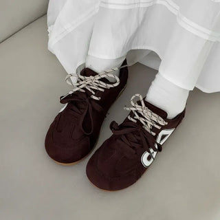 Suede Double Lace-up Flat Sneakers