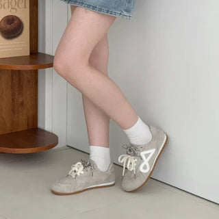Suede Double Lace-up Flat Sneakers