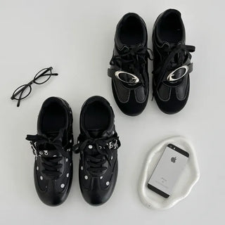 Buckle Strap Dot Flat Sneakers