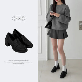 Semi-Square Penny Loafer Heel Platform Shoes