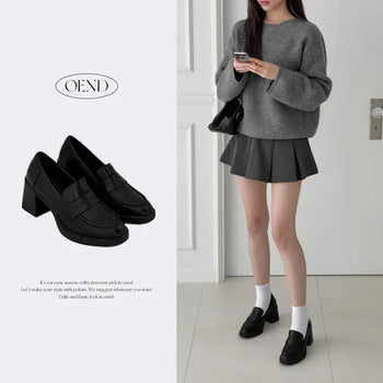 Semi-Square Penny Loafer Heel Platform Shoes