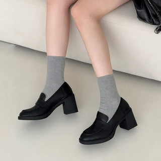 Semi-Square Penny Loafer Heel Platform Shoes