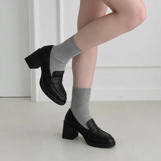 Semi-Square Penny Loafer Heel Platform Shoes