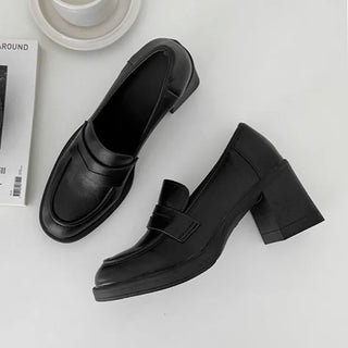 Semi-Square Penny Loafer Heel Platform Shoes