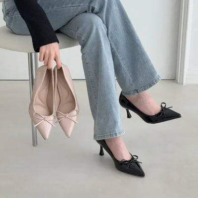 Patent Ribbon Stiletto Pumps High Heels