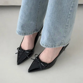 Patent Ribbon Stiletto Pumps High Heels
