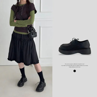 Rounded Toe Lace-up Platform Block Loafers