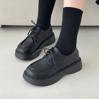Rounded Toe Lace-up Platform Block Loafers
