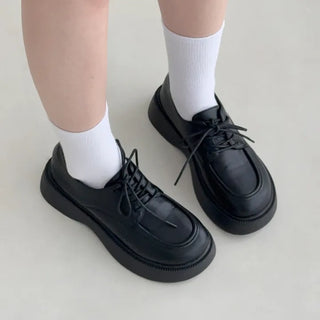 Rounded Toe Lace-up Platform Block Loafers