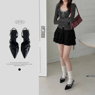 Enamel Two-Buckle Strap Stiletto Slingback High Heel Shoes