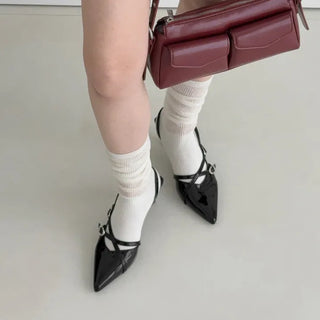 Enamel Two-Buckle Strap Stiletto Slingback High Heel Shoes