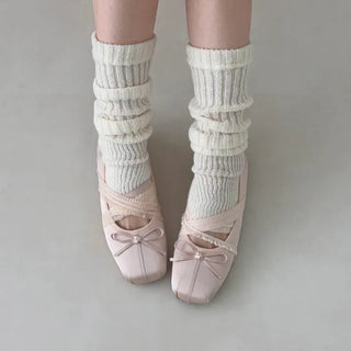 Square Toe Lace-up Ribbon Balletcore Flat Shoes