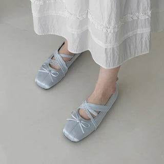 Square Toe Lace-up Ribbon Balletcore Flat Shoes