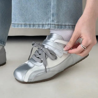 Silver Square Lace-up Velcro Sneakers