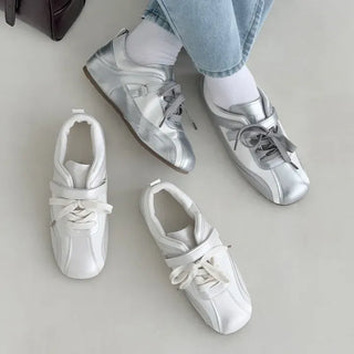 Silver Square Lace-up Velcro Sneakers