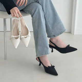 Ribbon Stiletto Mary Jane Kitten Heel Slingback Heel Shoes