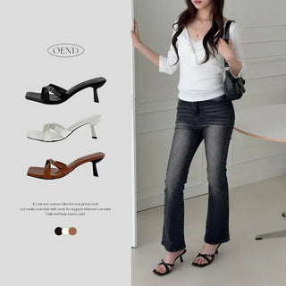Square Buckle Strap Mule Heel Sandals