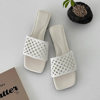 Square Twisted Strap Mule Slipper Sandals