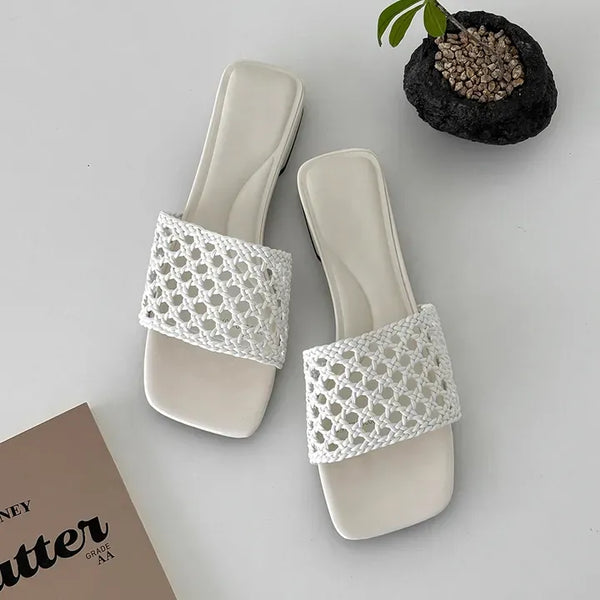 Square Twisted Strap Mule Slipper Sandals