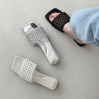 Square Twisted Strap Mule Slipper Sandals